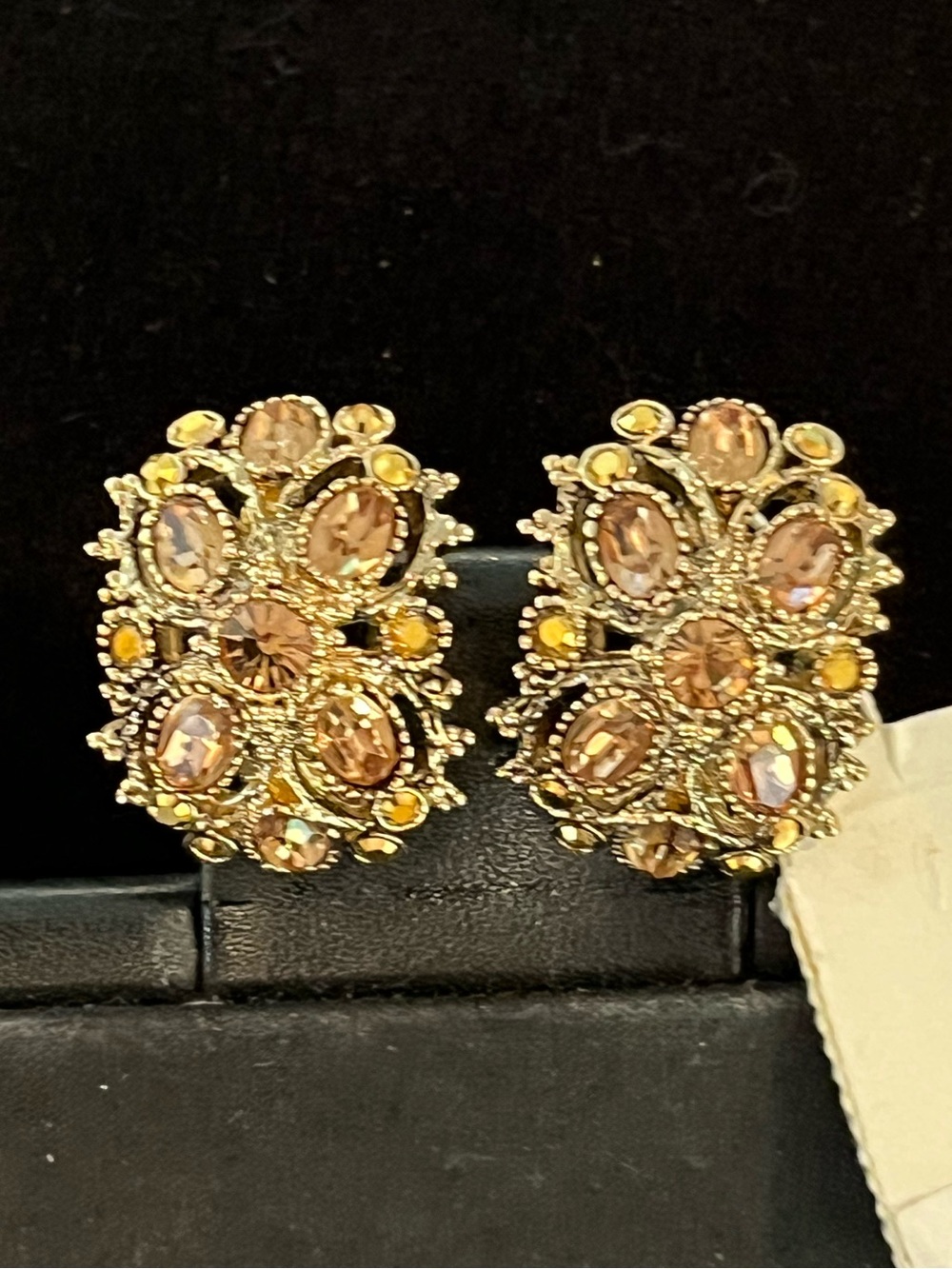 St John gold crystal clip-on earrings